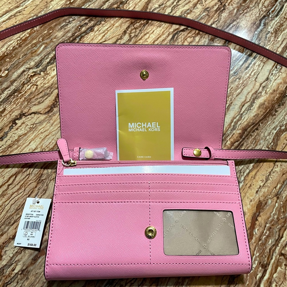 Michael Kors Jet Set Pink Medium Cardholder Clutch Crossbody Bag - Picture 3 of 5